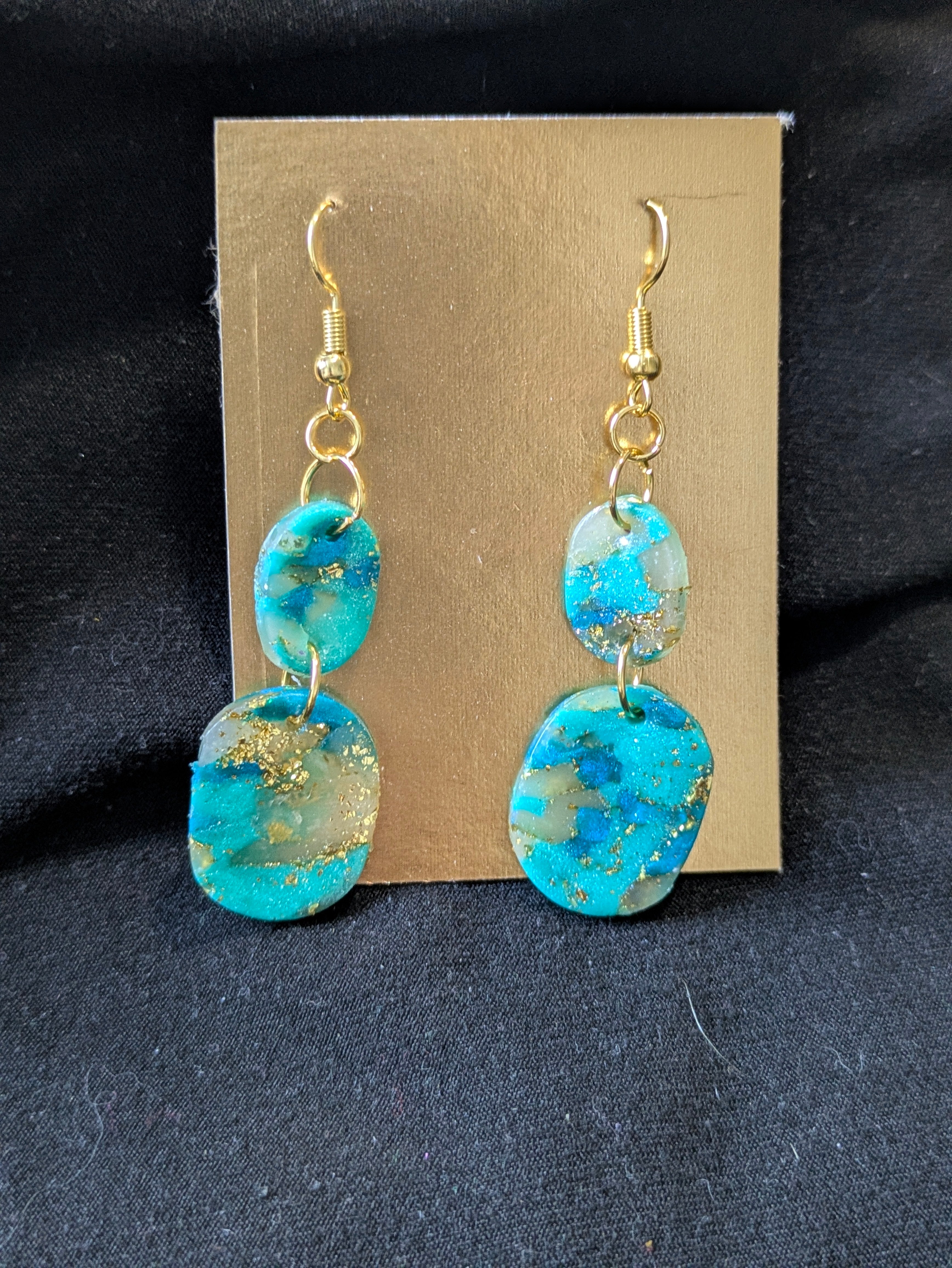 Teal translucent and gold ovals